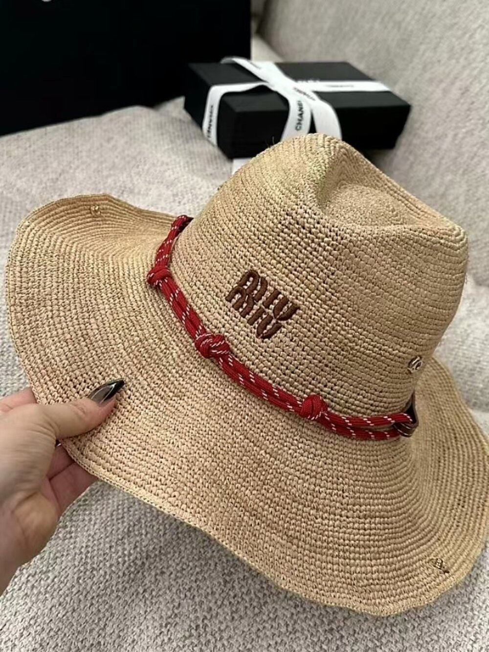 Miu Miu Natural Raffia Wide Brim Sun Hat